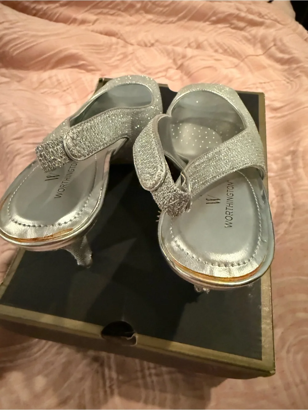 Worthington Silver Glitter Slingback Peep Toe Heels